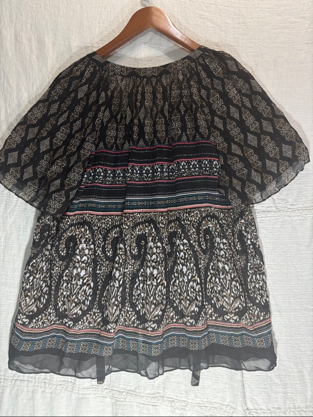 Cato Black Boho Tie-Front Tunic with Multicolor Stripe Details - Picture 10 of 11
